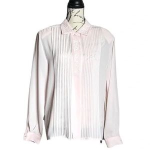 Vintage 1980s Karen Scott Pastel Pink Long Sleeve Blouse Top New Old Stock